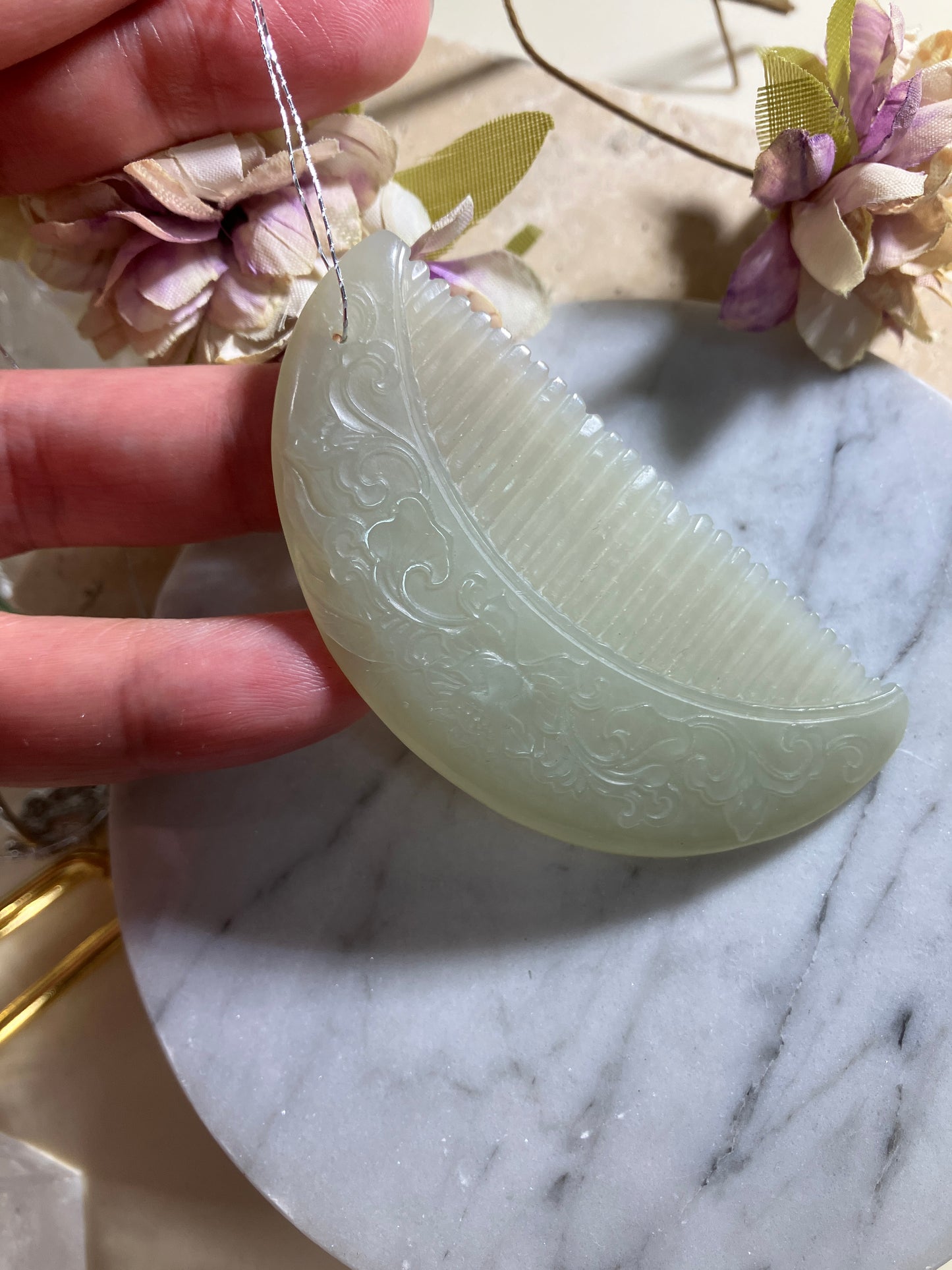 Natural Nephrite Jade Comb天然和田晴水梳(NJHB001)