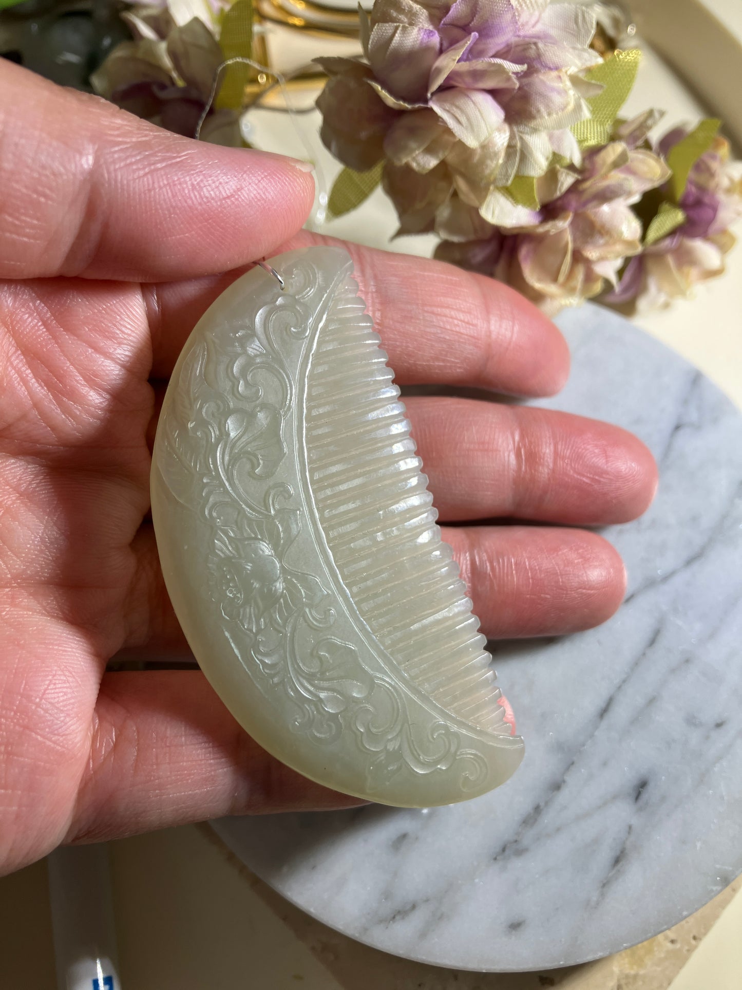 Natural Nephrite Jade Comb天然和田晴水梳(NJHB001)