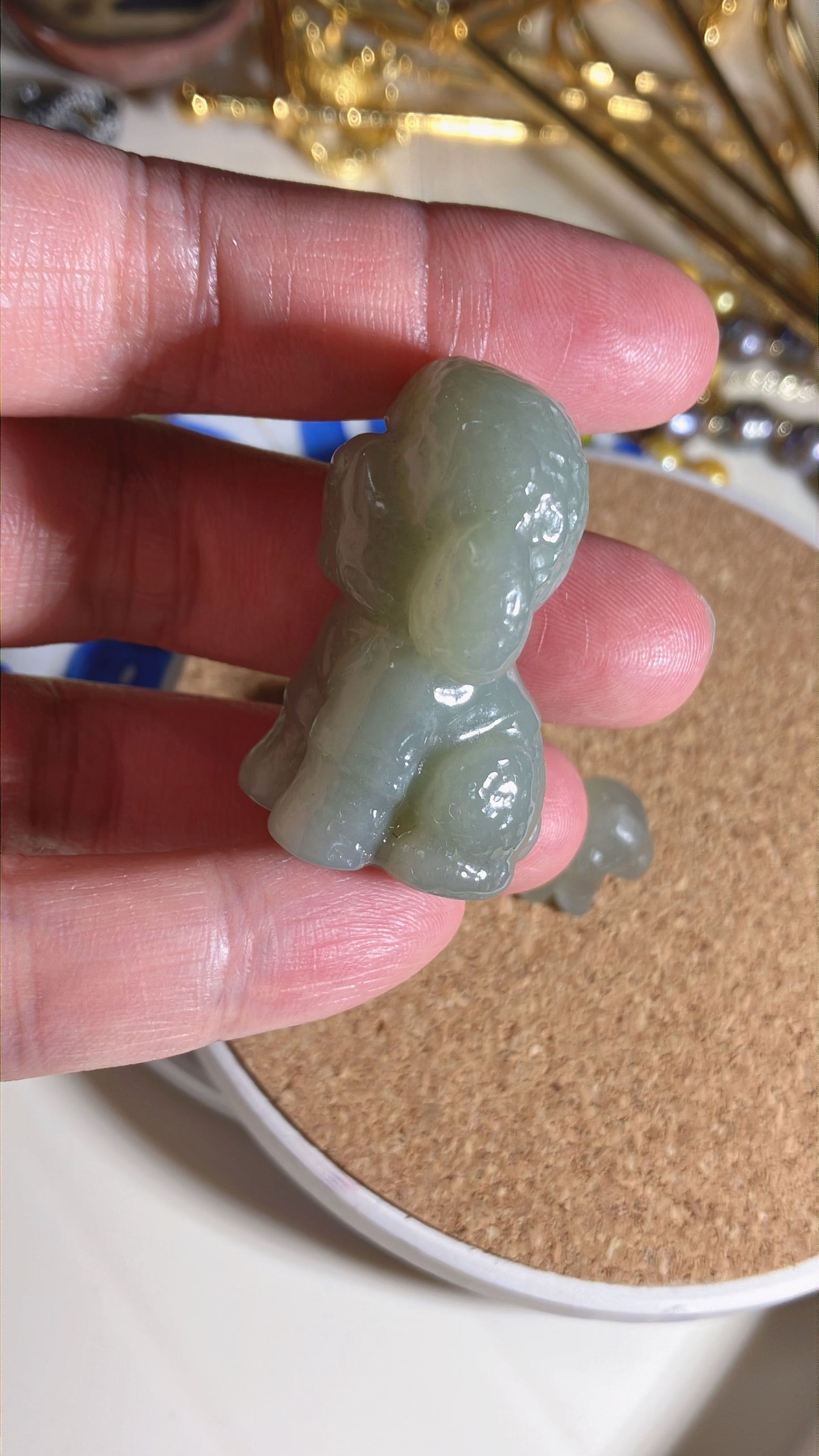 Natural Nephrite Jade Hand Carved Teddy Dog Nephrite Jade Pendant & Decoration 天然和田泰迪狗吊飾擺設(NJPD001-003)