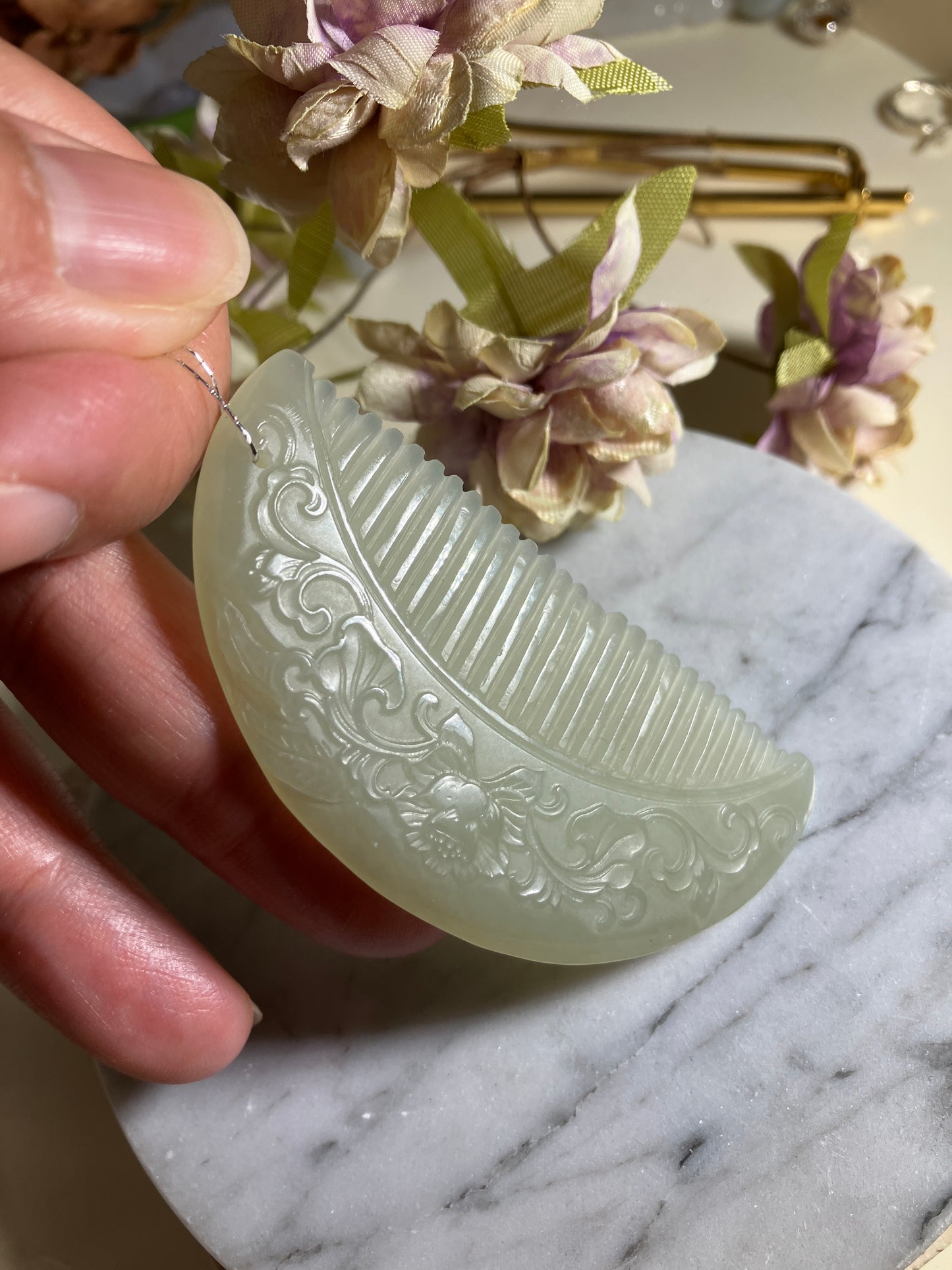 Natural Nephrite Jade Comb天然和田晴水梳(NJHB001)