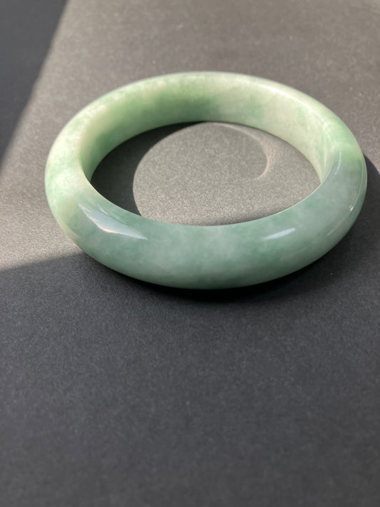 Jadeite Bangle Natural Light Spring Color Round Bar Jade Jadeite (56mm)(JB00237)