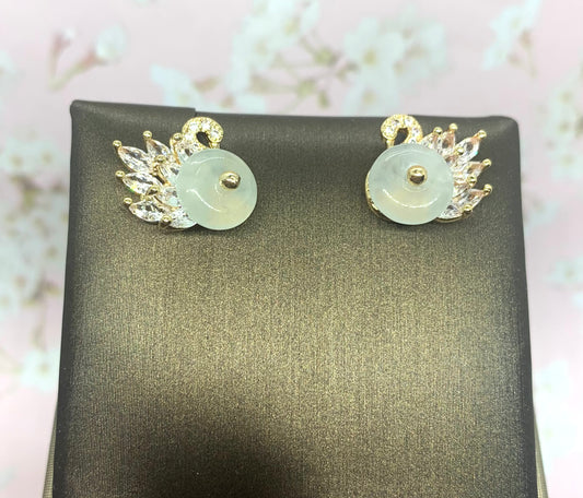 Jadeite Earring ｜天然翡翠 白冰天鵝耳飾 (JE0060)