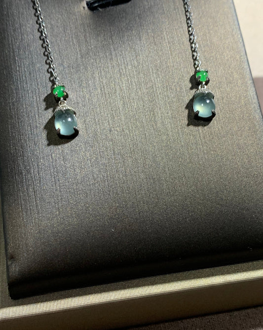 Jadeite Earring ｜天然冰藍綠翡翠耳飾(JE235)