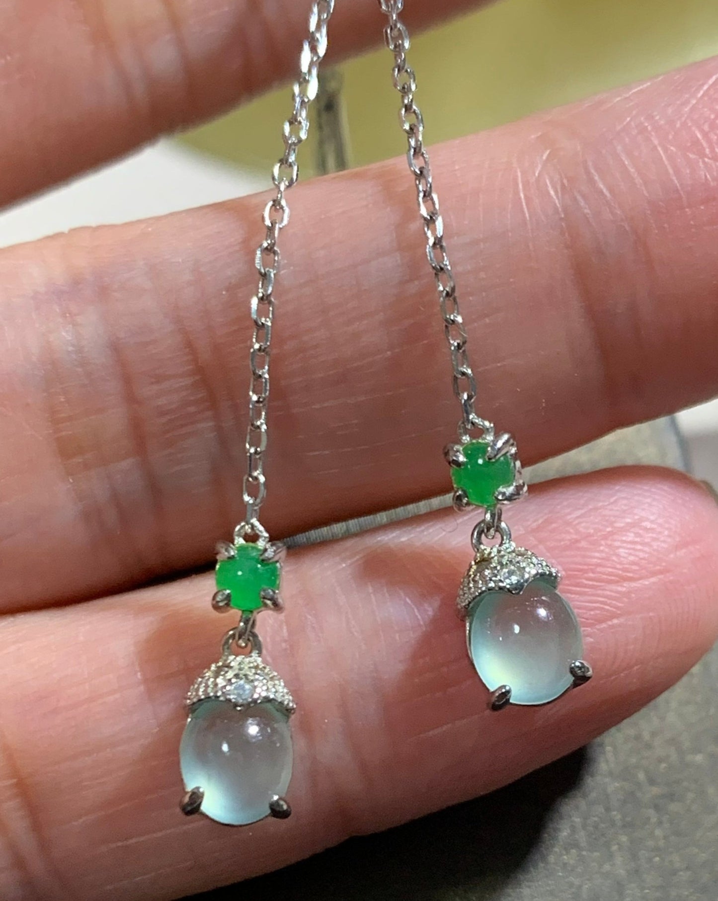 Jadeite Earring ｜天然冰藍綠翡翠耳飾(JE235)