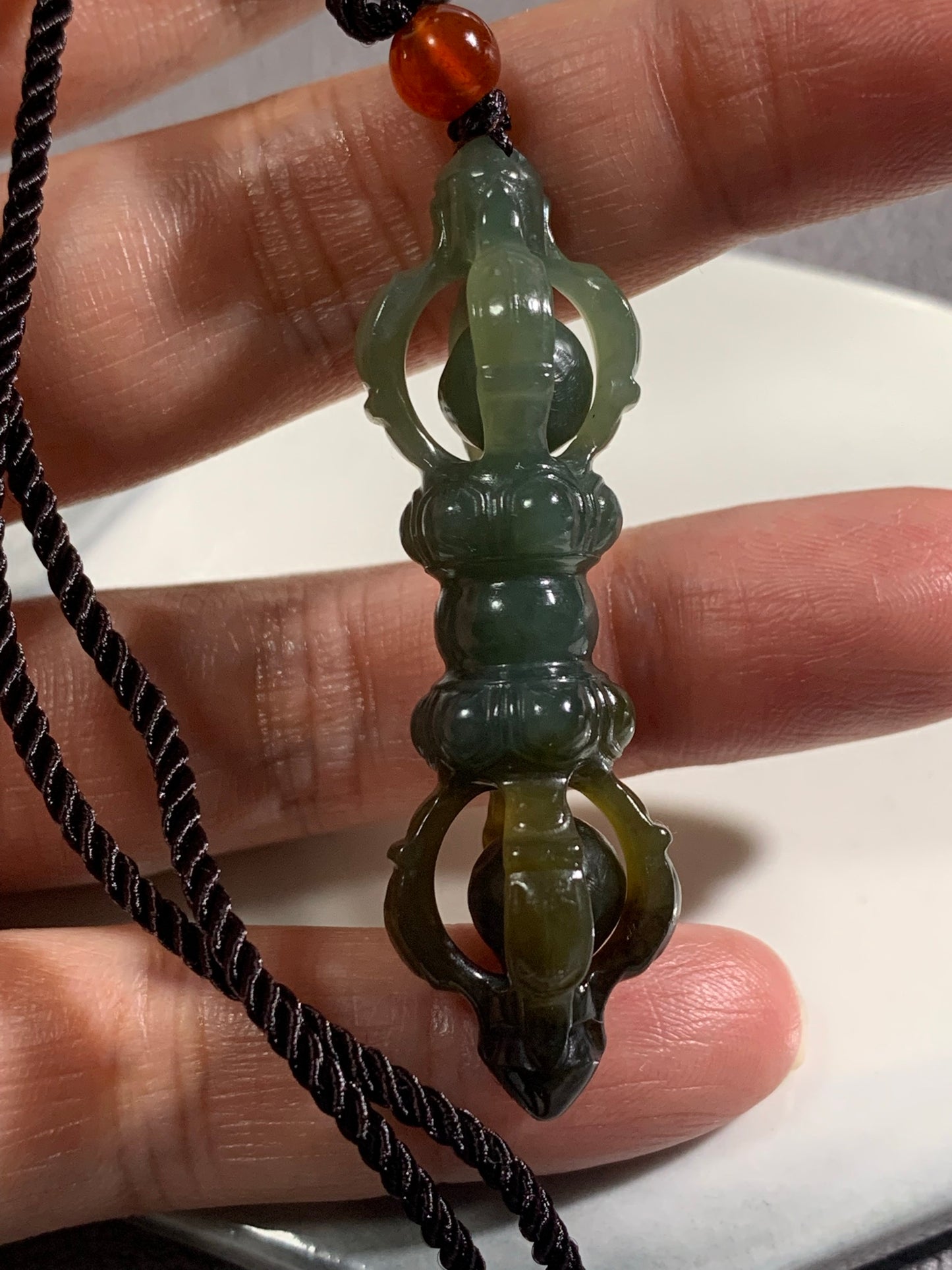 Natural Nephrite Jade Copper demon subduing pestle Pendant  ｜天然和田玉 降魔金剛杵 吊墜(NJP0130)