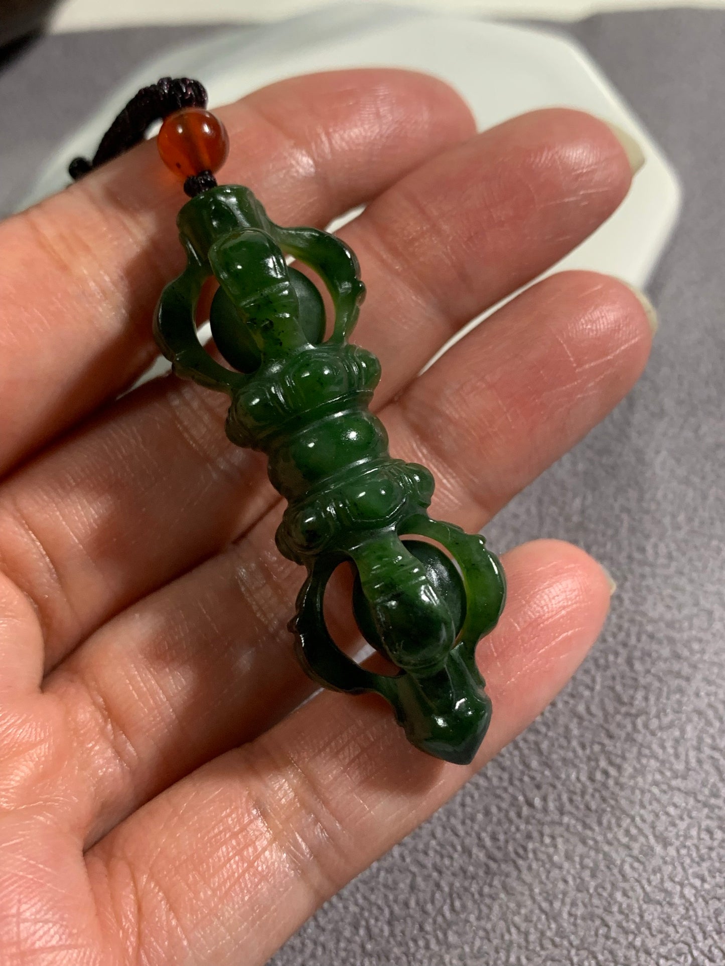 Natural Nephrite Jade Copper demon subduing pestle Pendant  ｜天然和田玉 降魔金剛杵吊墜 (NJP0129)