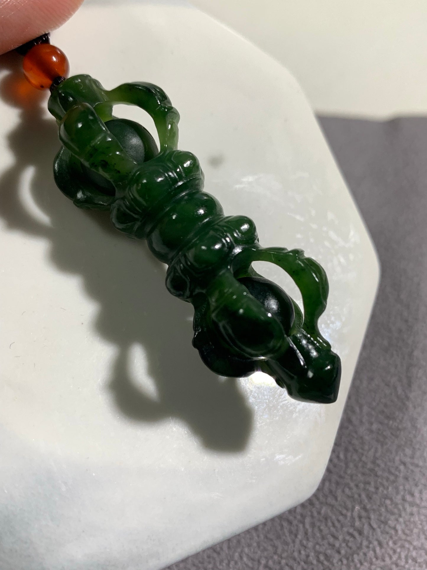 Natural Nephrite Jade Copper demon subduing pestle Pendant  ｜天然和田玉 降魔金剛杵吊墜 (NJP0129)