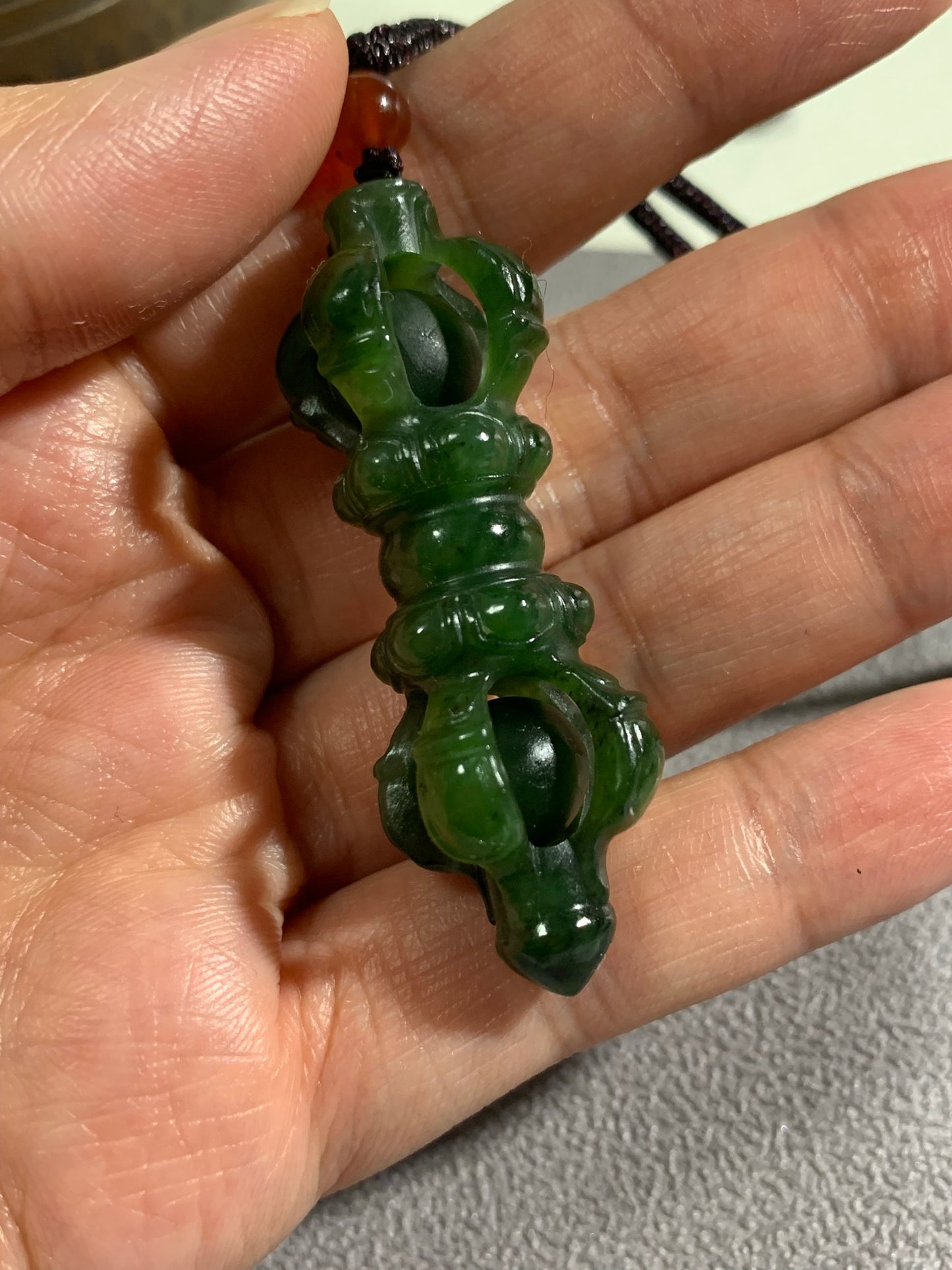 Natural Nephrite Jade Copper demon subduing pestle Pendant  ｜天然和田玉 降魔金剛杵吊墜 (NJP0129)