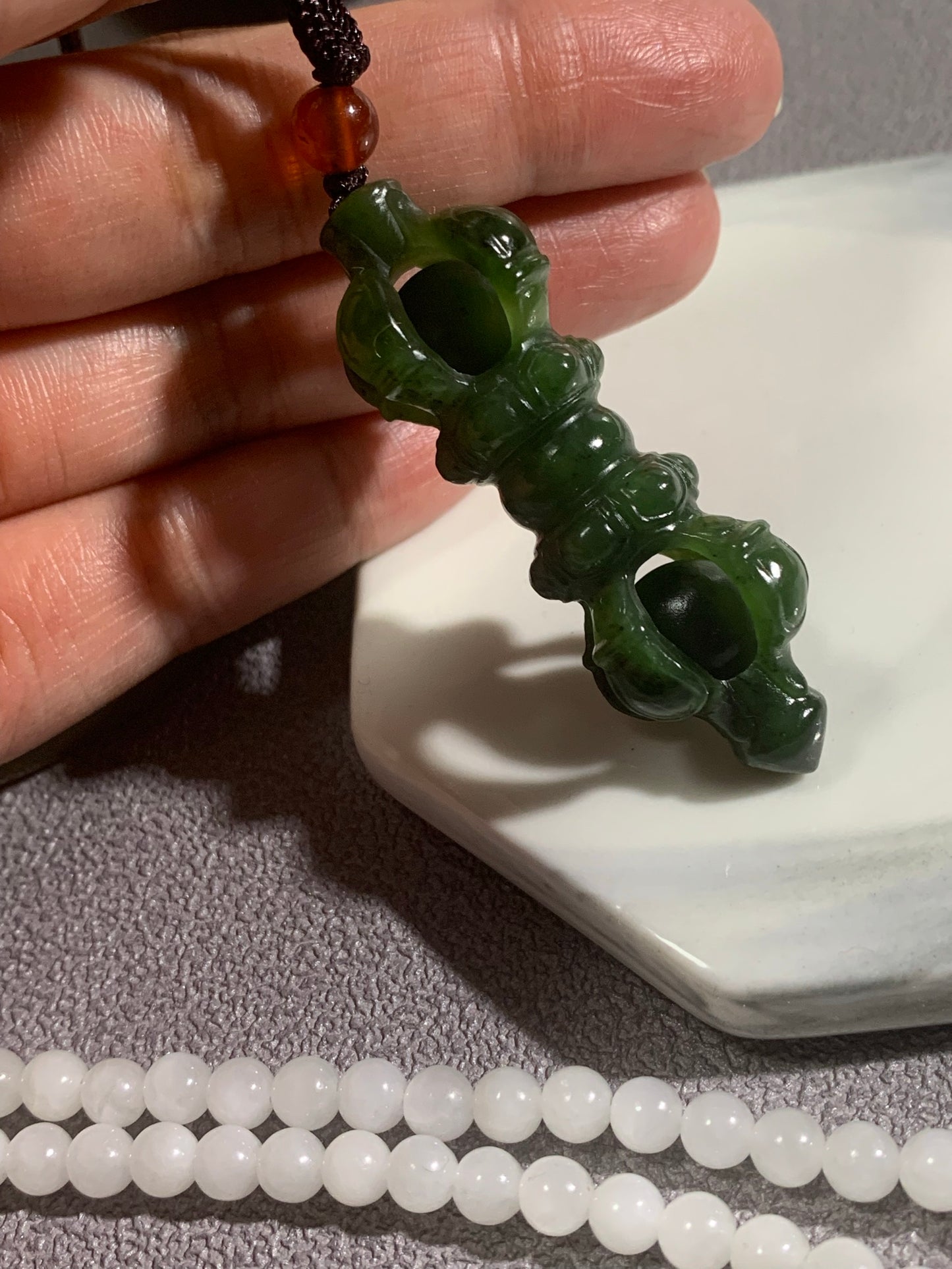 Natural Nephrite Jade Copper demon subduing pestle Pendant  ｜天然和田玉 降魔金剛杵吊墜 (NJP0129)