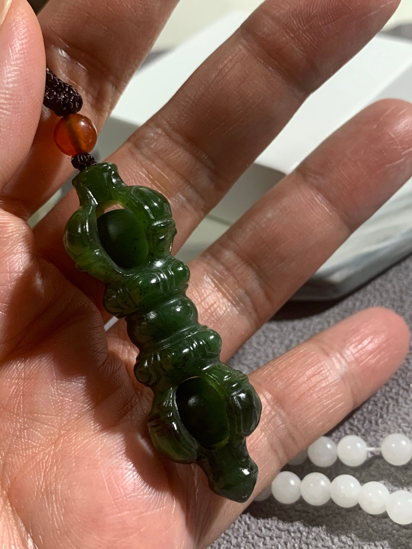 Natural Nephrite Jade Copper demon subduing pestle Pendant  ｜天然和田玉 降魔金剛杵吊墜 (NJP0129)