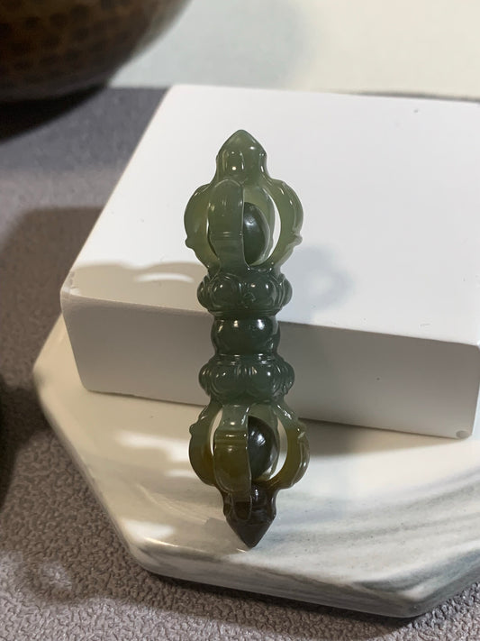 Natural Nephrite Jade Copper demon subduing pestle Pendant  ｜天然和田玉 降魔金剛杵 (NJP0128)