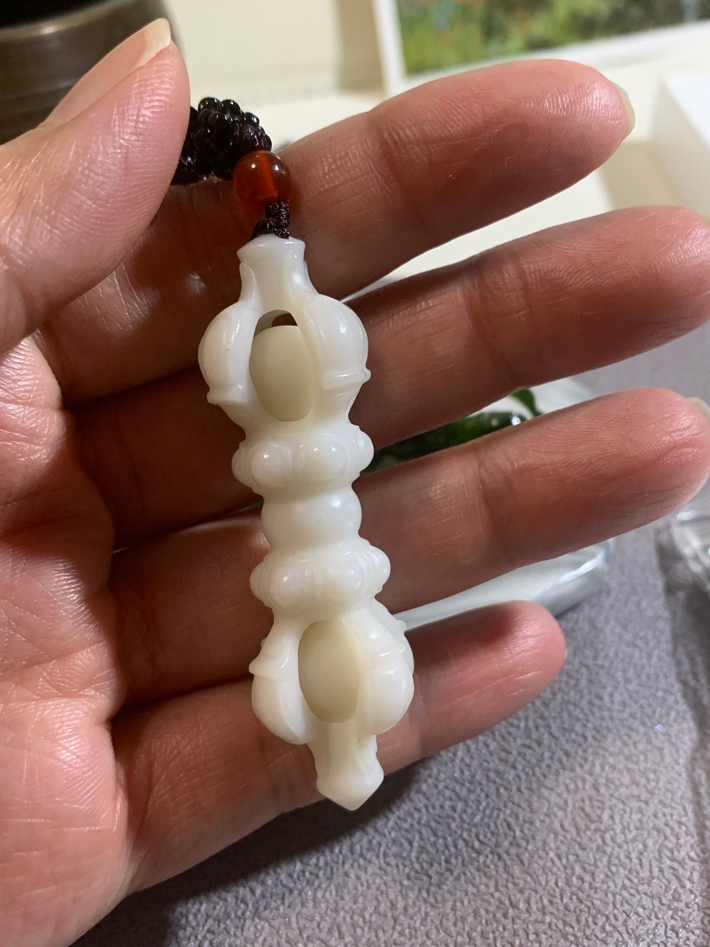 Natural Nephrite Jade Copper demon subduing pestle Pendant  ｜天然和田玉 降魔金剛杵 吊墜(NJP0131)