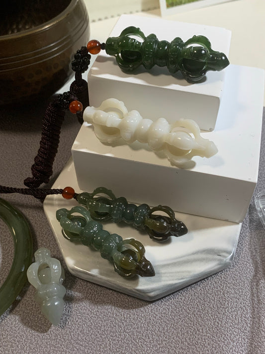 Natural Nephrite Jade Copper demon subduing pestle Pendant  ｜天然和田玉 降魔金剛杵 吊墜(NJP0131)