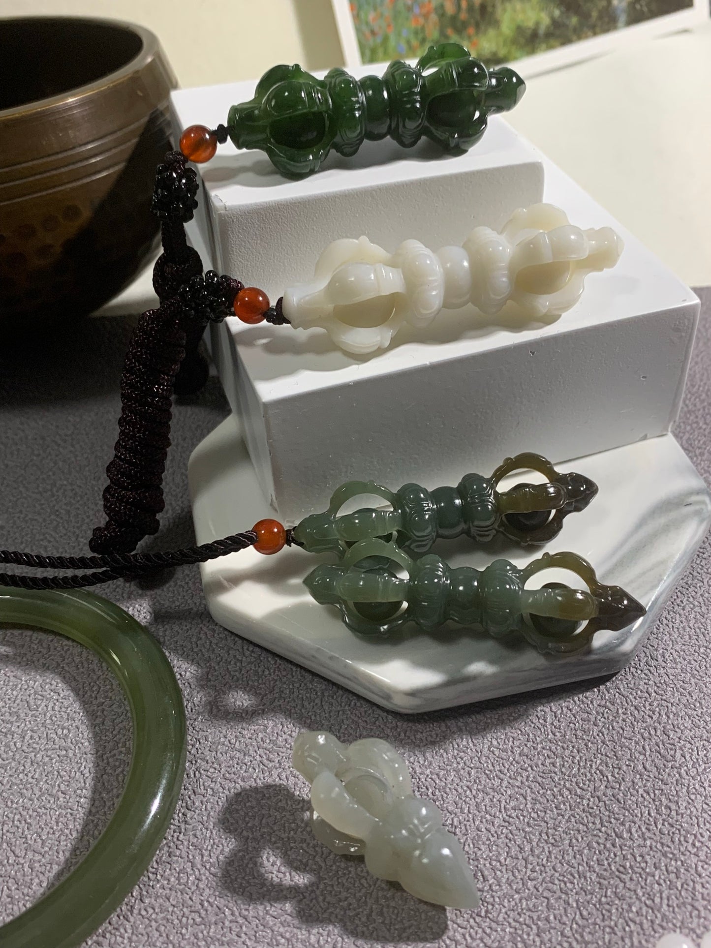 Natural Nephrite Jade Copper demon subduing pestle Pendant  ｜天然和田玉 降魔金剛杵 吊墜(NJP0130)