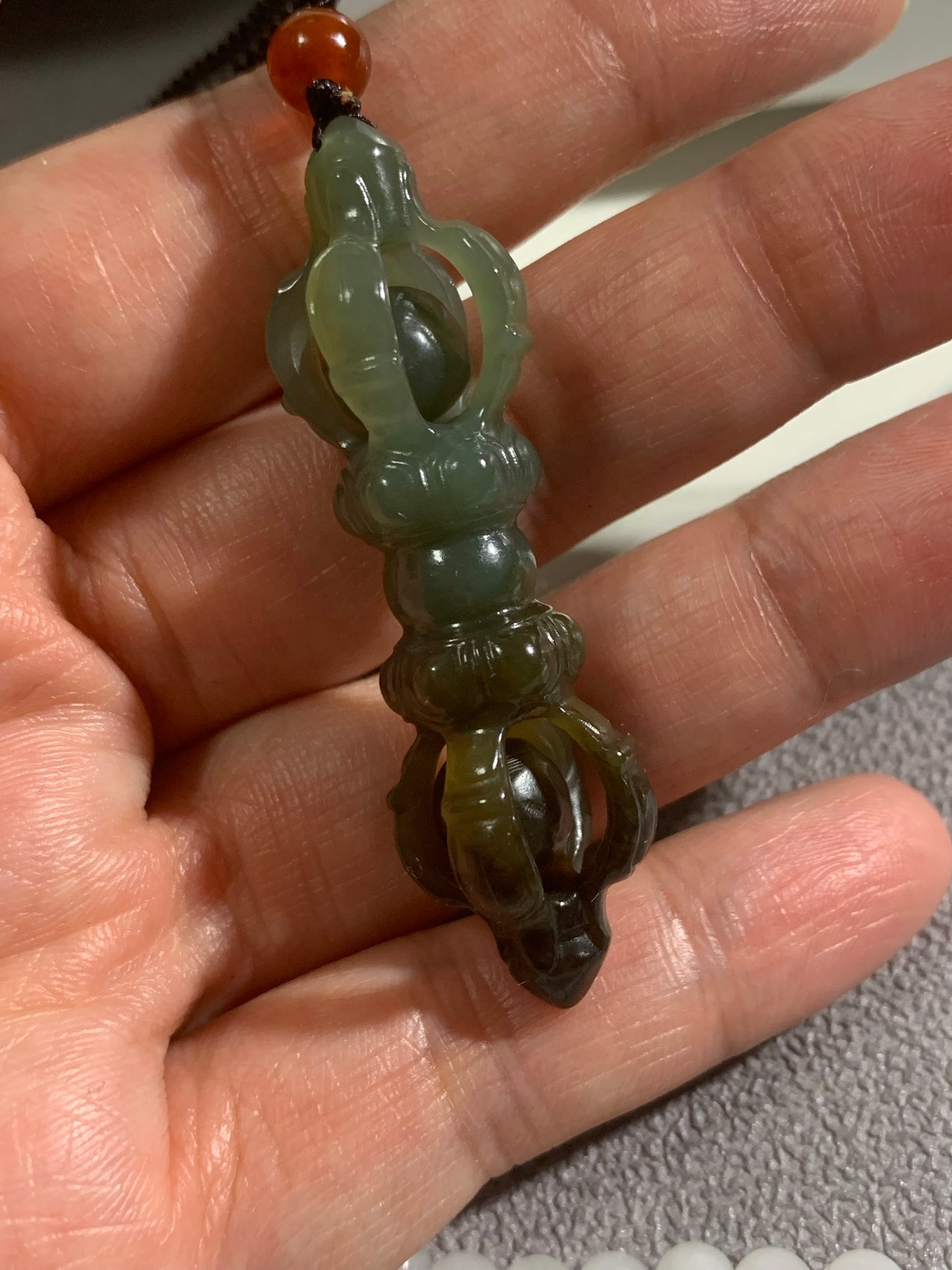 Natural Nephrite Jade Copper demon subduing pestle Pendant  ｜天然和田玉 降魔金剛杵 吊墜(NJP0130)