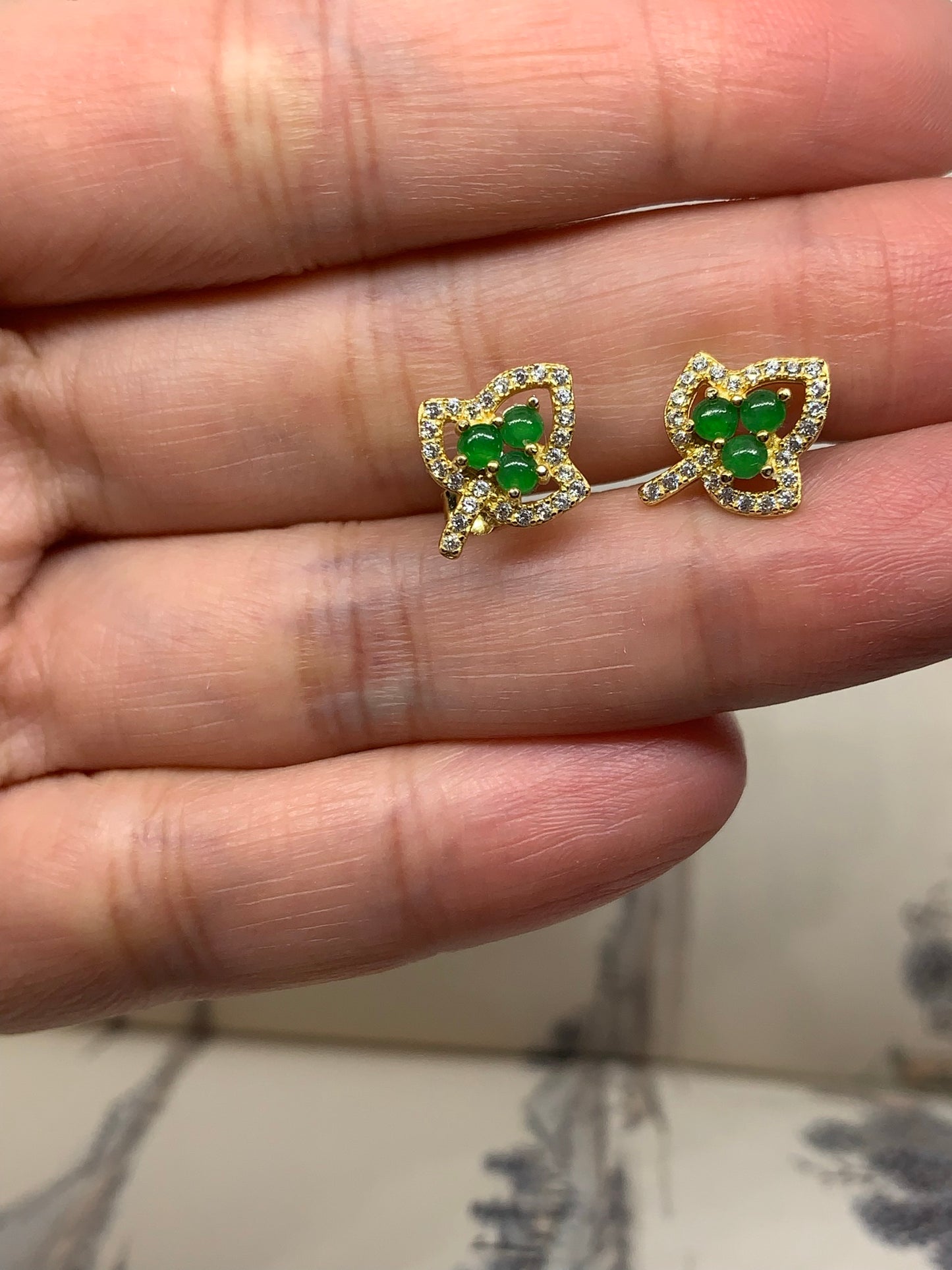 Jadeite Earring 天然綠葉型翡翠耳飾 (JE200)