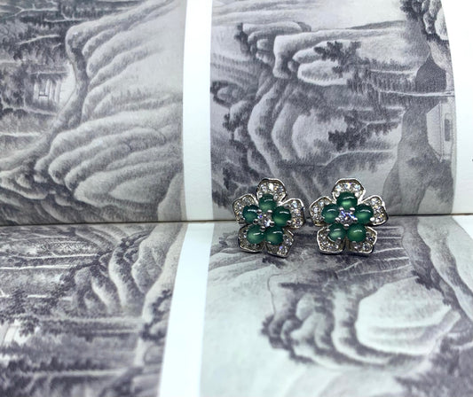 Jadeite Flower Earring ｜天然藍冰翡翠花型耳飾 (JE150)