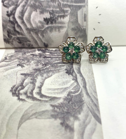 Jadeite Flower Earring ｜天然藍冰翡翠花型耳飾 (JE150)