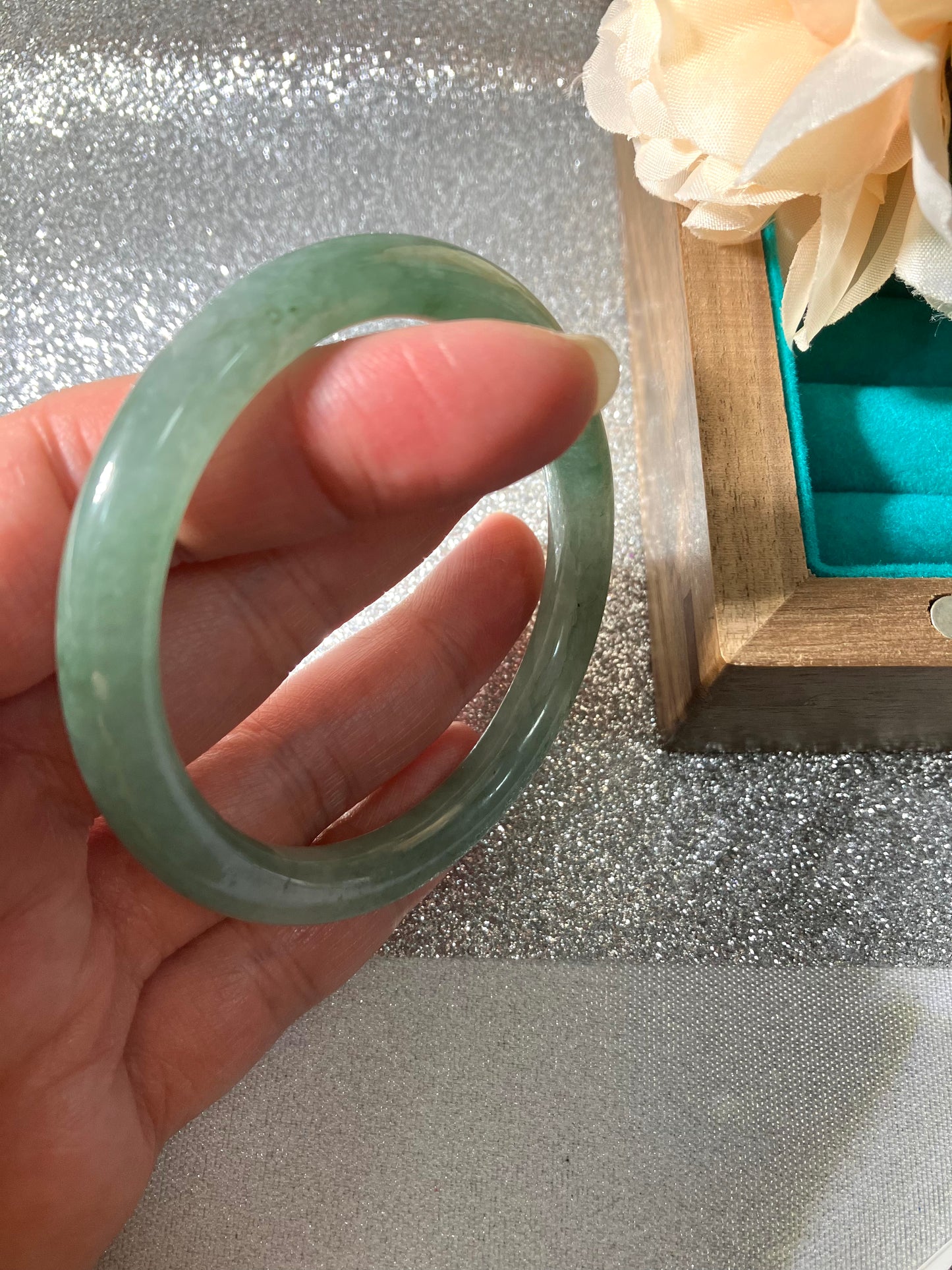 Jadeite Bangle Jadeite Jadeite Bangle with Floating Flowers (60mm)(JB000689)