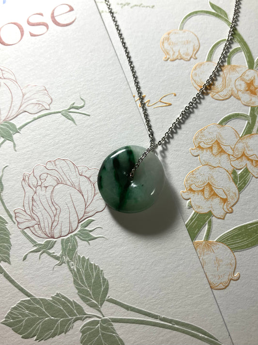 Jadeite Donut  Pendant ｜天然翡翠 飄花平安扣吊墜 (JNB00341