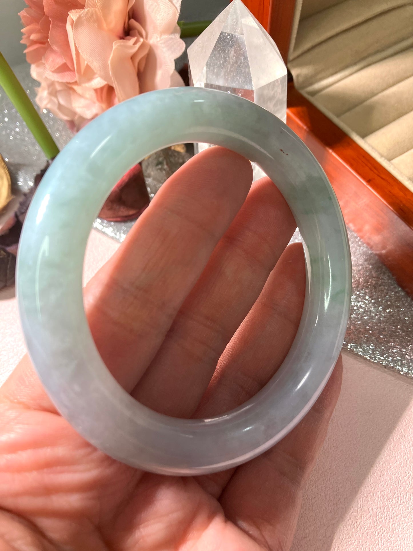 Jadeite Bangle Natural Light Spring Color Round Bar Jade Jadeite (56mm)(JB00237)