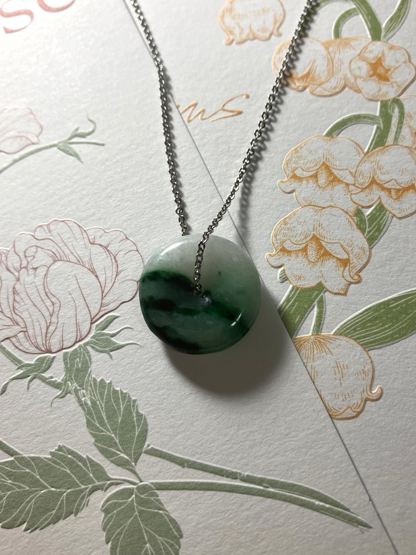 Jadeite Donut  Pendant ｜天然翡翠 飄花平安扣吊墜 (JNB00341