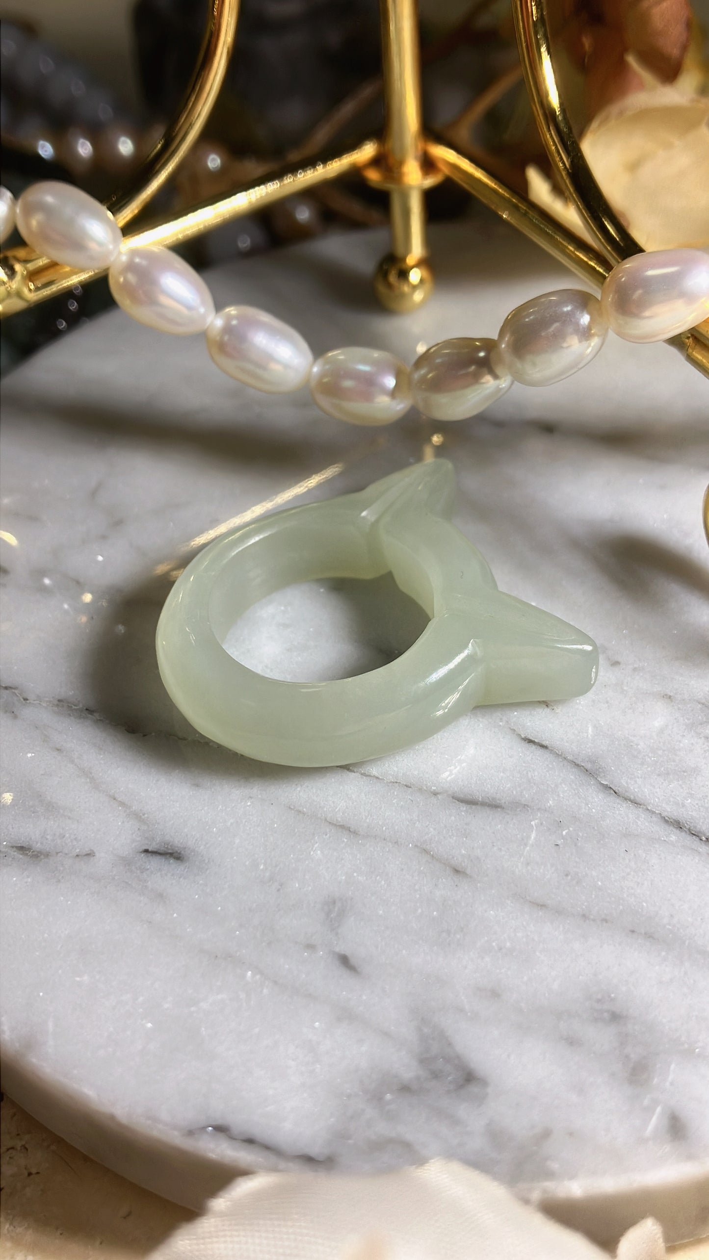 Natural Nephrite Jade Ring 天然和田玉戒圈(NJR009)）