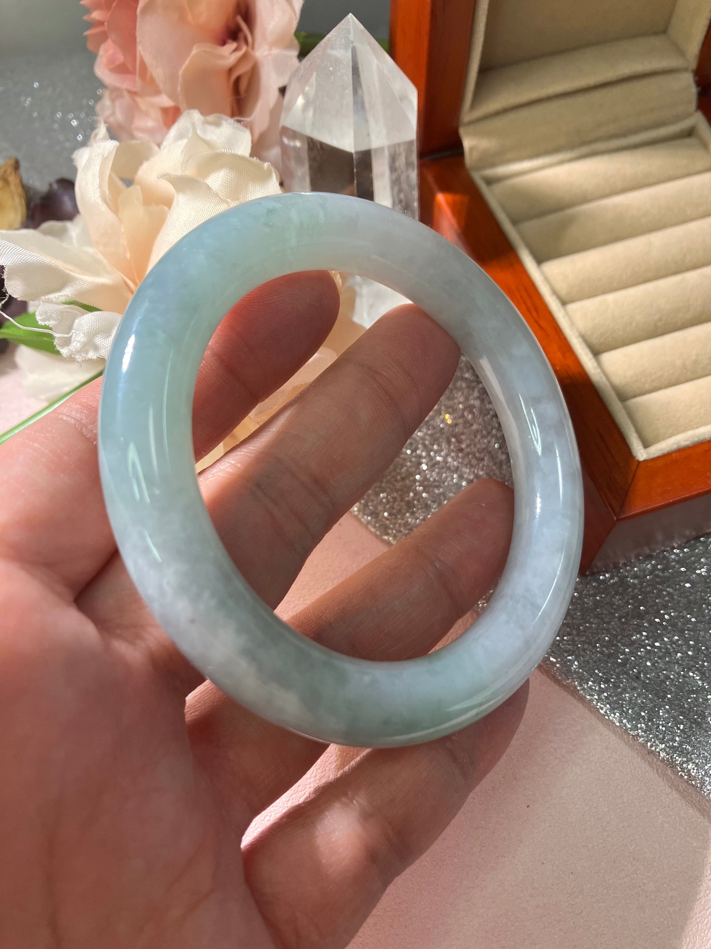 Jadeite Bangle Natural Light Spring Color Round Bar Jade Jadeite (56mm)(JB00237)