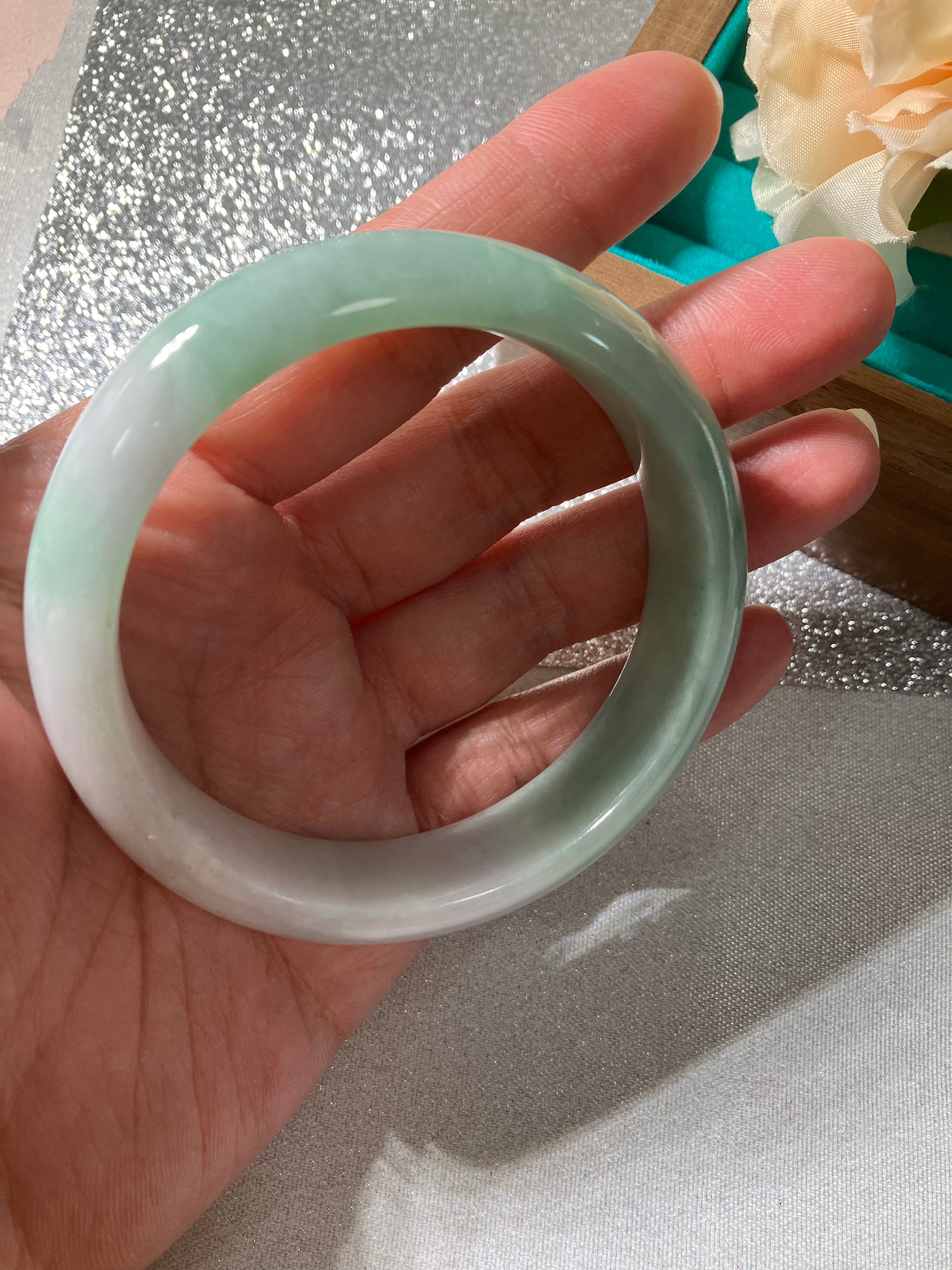 Jadeite Bangle Jadeite Jadeite Bangle with Floating Flowers (60mm)(JB000689)